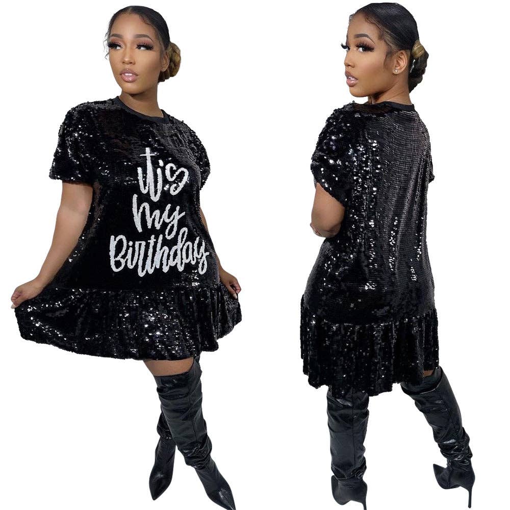 MB Fashion Wholesale - Wholesale Dress - Women's - MB FASHION SEQUIN PRINTED BIRTHDAY MINI DRESS 0541LY10