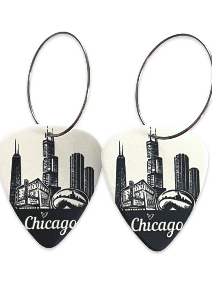 Chicago Black & White Skyline Reversible Single Gitaarplectrum voor wholesale door Groupie Love
