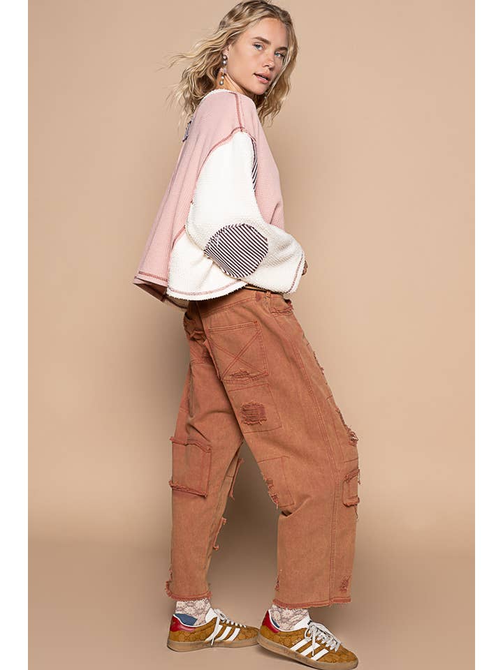 Pol Clothing - Wholesale Jeans - Women's - High rise ankle length distressed pinstripe boyfriend jeans