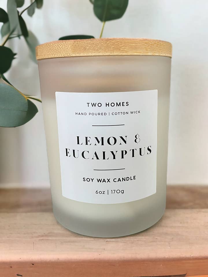 Lemon & Eucalyptus Scented Soy Wax Candle - 6 oz for wholesale by Two Homes