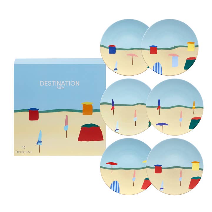 Degrenne Paris - Wholesale Dinner Plate - DESTINATION MER - Gift Box of 6 round plates 23cm