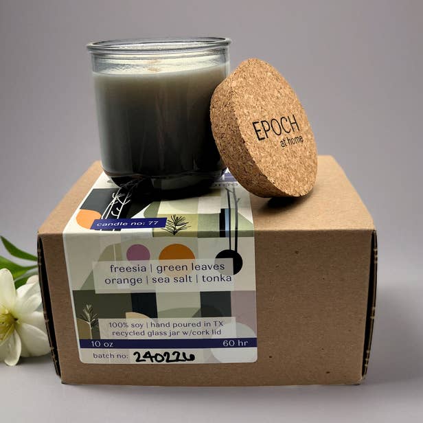 #77 Freesia, Leaves, Orange Soy Candle in Recycled Vessel for wholesale by EPOCH at home