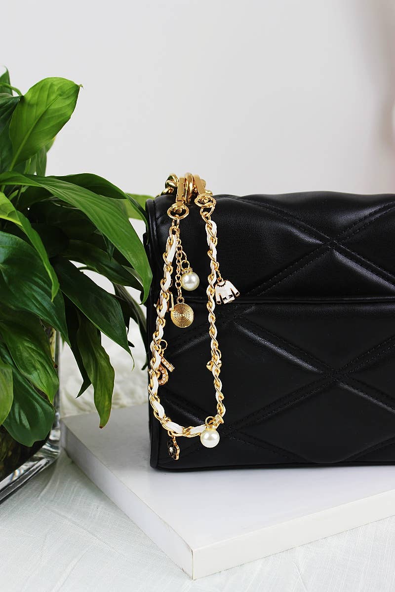 Leto Accessories - Wholesale Bag Strap - Women's - Inspired Pearl&Leather Interwoven Bag Charm Chain Strap7
