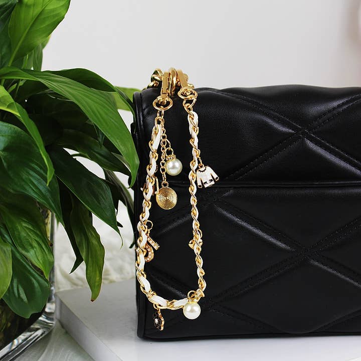 Leto Accessories - Wholesale Bag Strap - Women's - Inspired Pearl&Leather Interwoven Bag Charm Chain Strap7