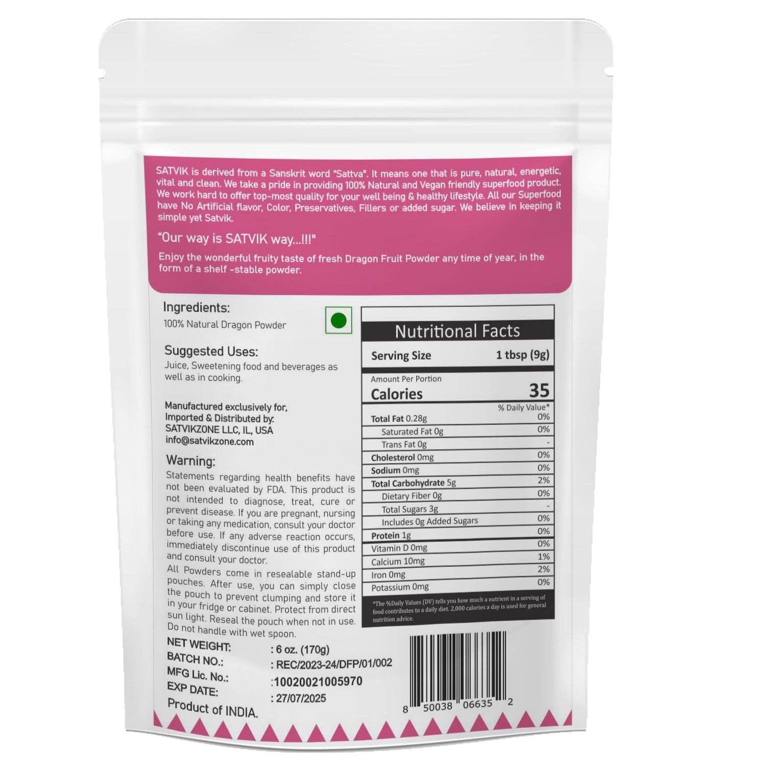 SATVIKZONE - Wholesale Protein/Superfood Powder - Dragon Fruit (Pink Pitaya) Powder 100% Natural1