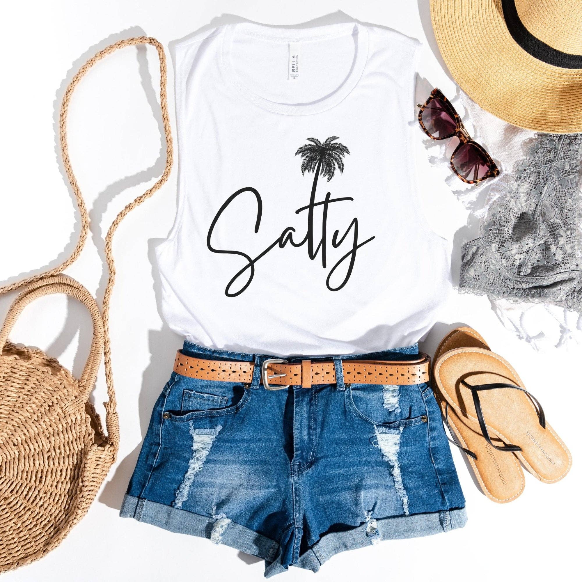 Trendznmore - Modern Graphic Apparel - Wholesale Tank Top - Women's - Salty Beach Bella Canvas Muscle Tank Top0