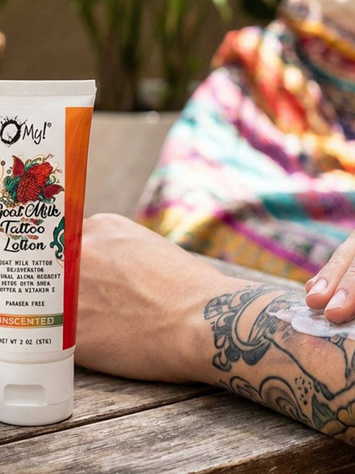 O My ! Lotion pour tatouage au lait de chèvre pour la vente par O My! Bath and Body