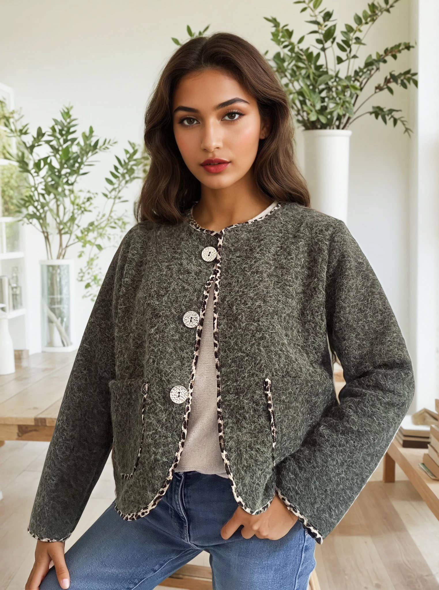 ZAFA PARIS – Engroshandel Jakke - Dame – 21P13H514 Jakke med lige snit i meleret, glat uldlook.2