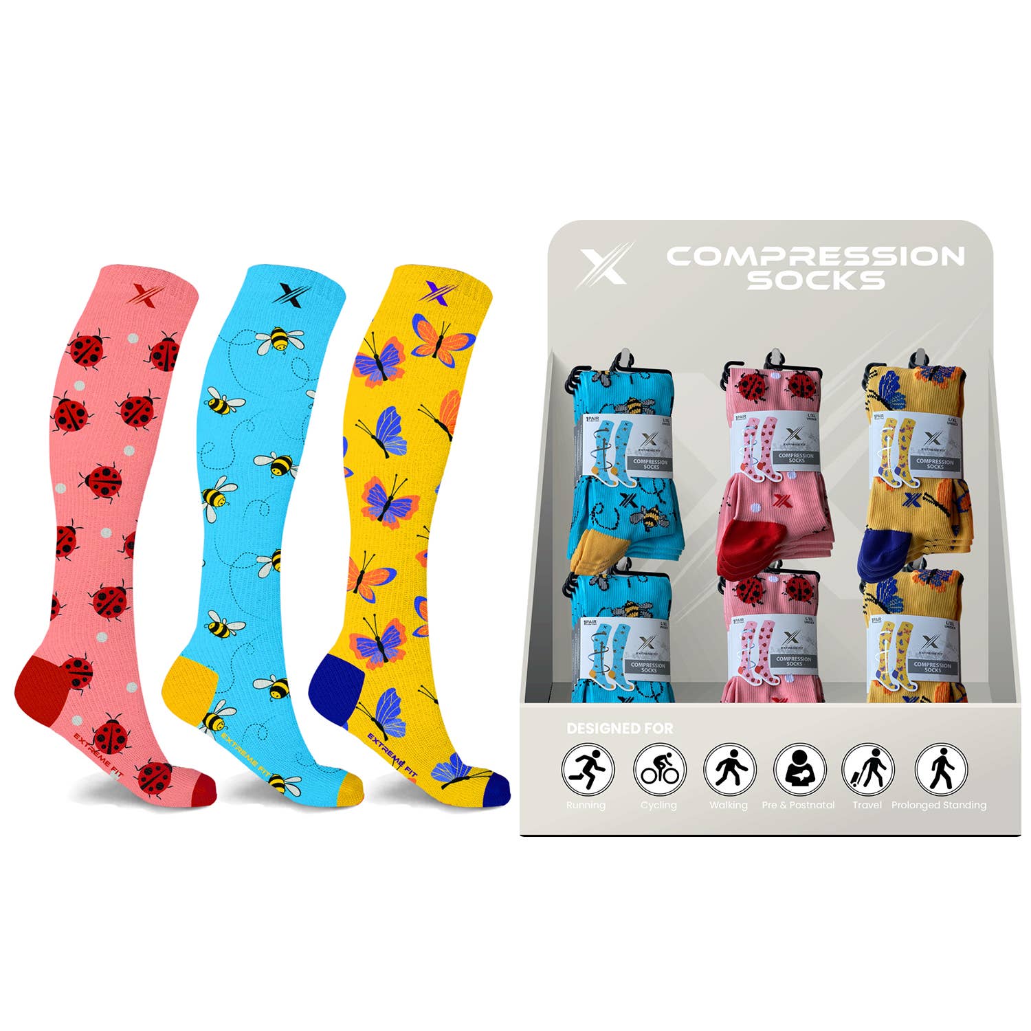 Extreme Fit Wholesale - Wholesale Socks - Unisex - SPRING Compression Socks w/free Counter Display (24-Pairs)1