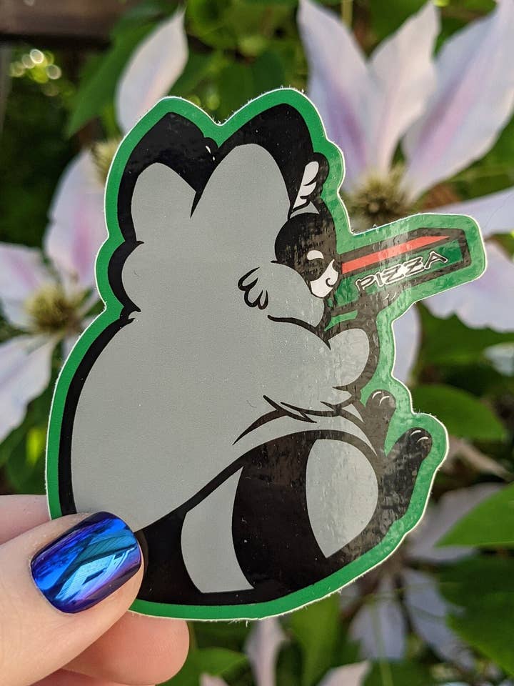 Pizza Raccoon Sticker for wholesale by Windy Woods Designs