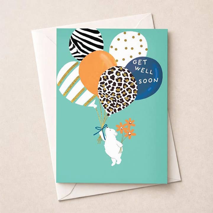 Large Get Well Soon Card - Bear & Balloons for wholesale by Hammond Gower Publications Ltd