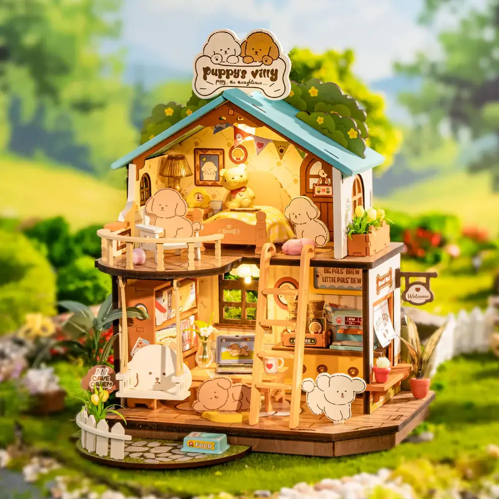 Robotime - Wholesale DIY Craft Kit - DG169 Puppy's Cozy Villa Rolife DIY Miniature House Puzzles1