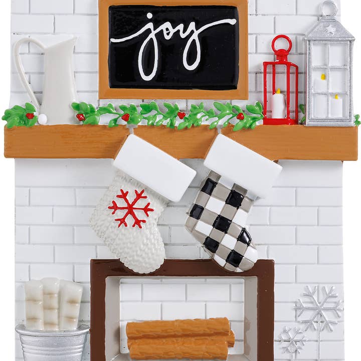 Fireplace Mantle with Stockings Family Table Topper for wholesale by PolarX Ornaments