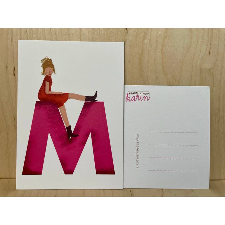 Postcard for a woman with the letter M for wholesale by Kaarten van Karin
