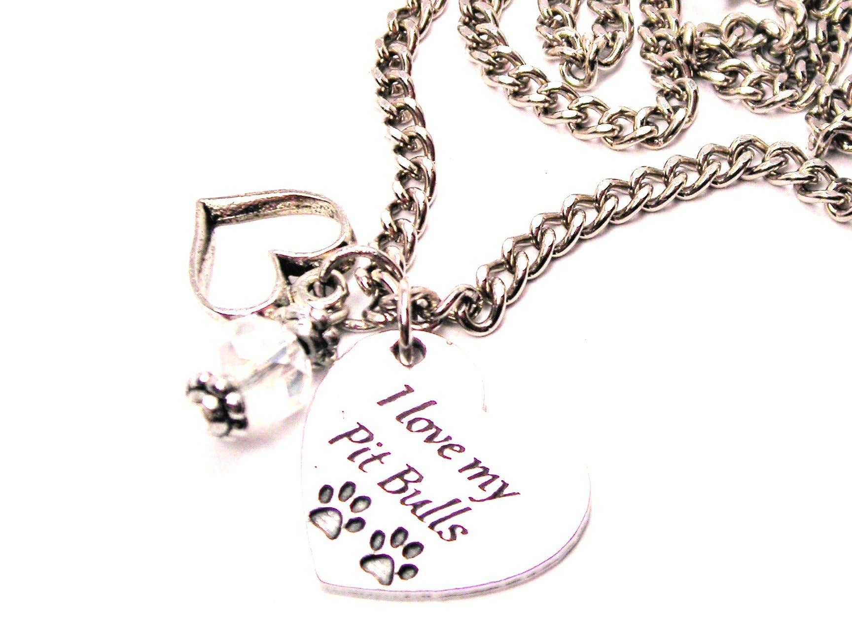 Chubby Chico Charms - Wholesale Pendant/Charm Necklace - I Love My Pit Bulls Heart And Crystal Necklace0
