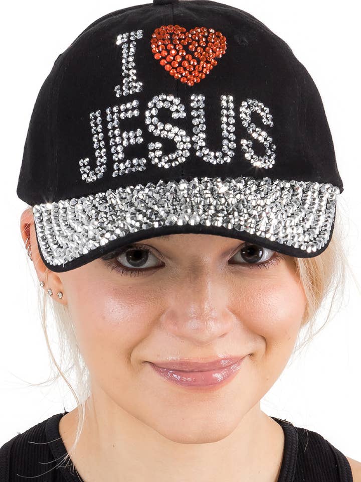 I Love Jesus Bling Rhinestone Baseball Cap for wholesale by Cap Zone