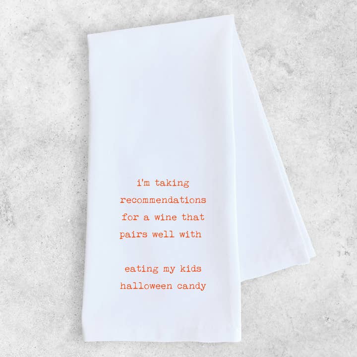 Kids' Halloween Candy & Wine Pairing - Tea Towel - Halloween for wholesale by DEV D + CO.