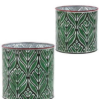 Napco - Wholesale Plant Pot - Planters, Green Pot Covers w/ Leaf Set of 2 Item # 52732