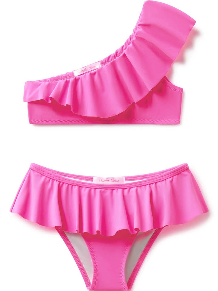 Neon Pink One Shoulder Bikini for wholesale by Stella Cove