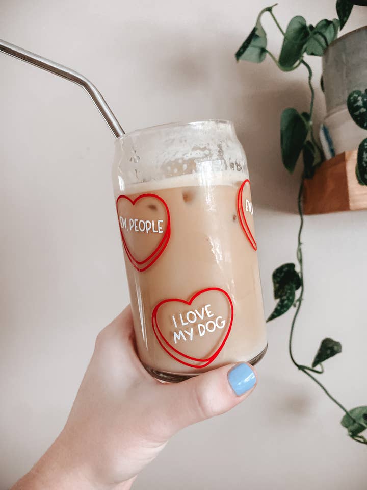 Dog Candy Hearts Glass Can | Valentine's Day for wholesale by BeasKneesCreationsCU