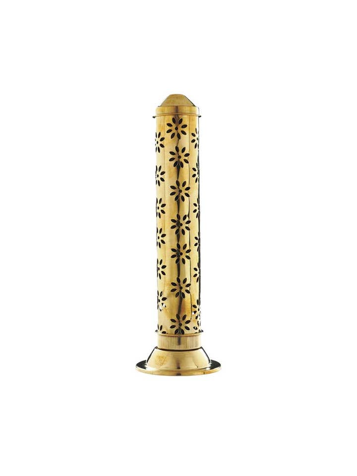 Brass Incense Tower (12") Flower Design for wholesale by Ancientveda