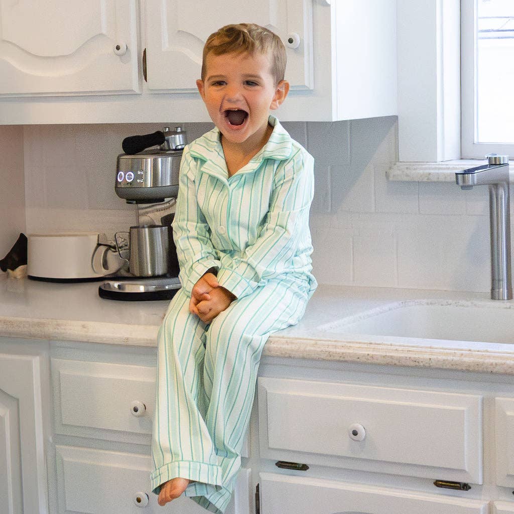Sugar Bee Clothing - Wholesale Sleepwear Set - Kids - Christmas 2025 Pajamas - Button Down - Green Stripe2