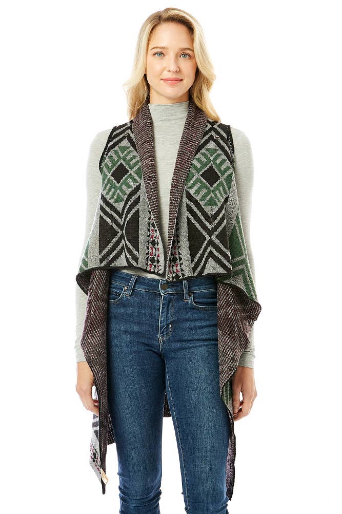 Hana - Wholesale Outerwear Vest - Women's - Aztec Pattern Vest with Button0