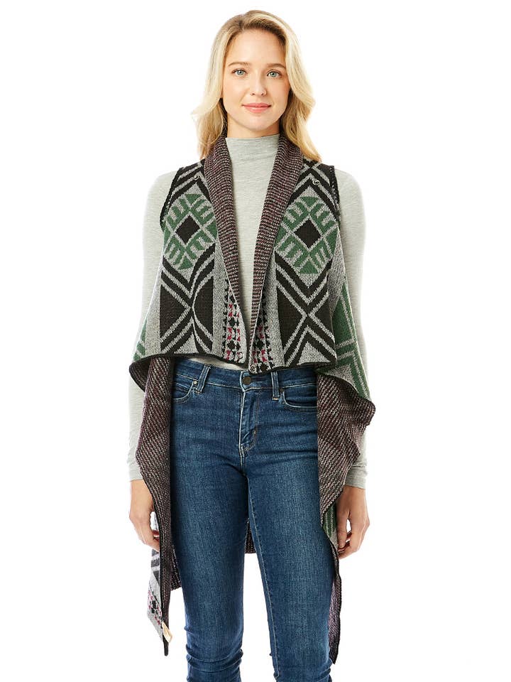 Hana - Wholesale Outerwear Vest - Women's - Aztec Pattern Vest with Button