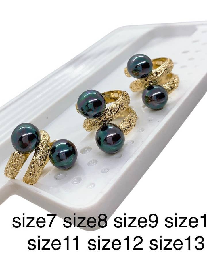 Hawaiian Hamilton Gold Double Peacock Shell Pearl Plumeria Flower Wrap Band Ring for wholesale by Anela's Jewelry