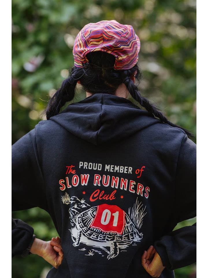 Vintage Black Slow Runners Club Hoodie Sweatshirt for wholesale on Faire1