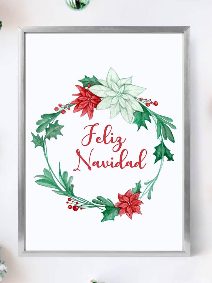 Feliz Navidad Christmas Art print for wholesale by Emilia Rose Artwork LLC