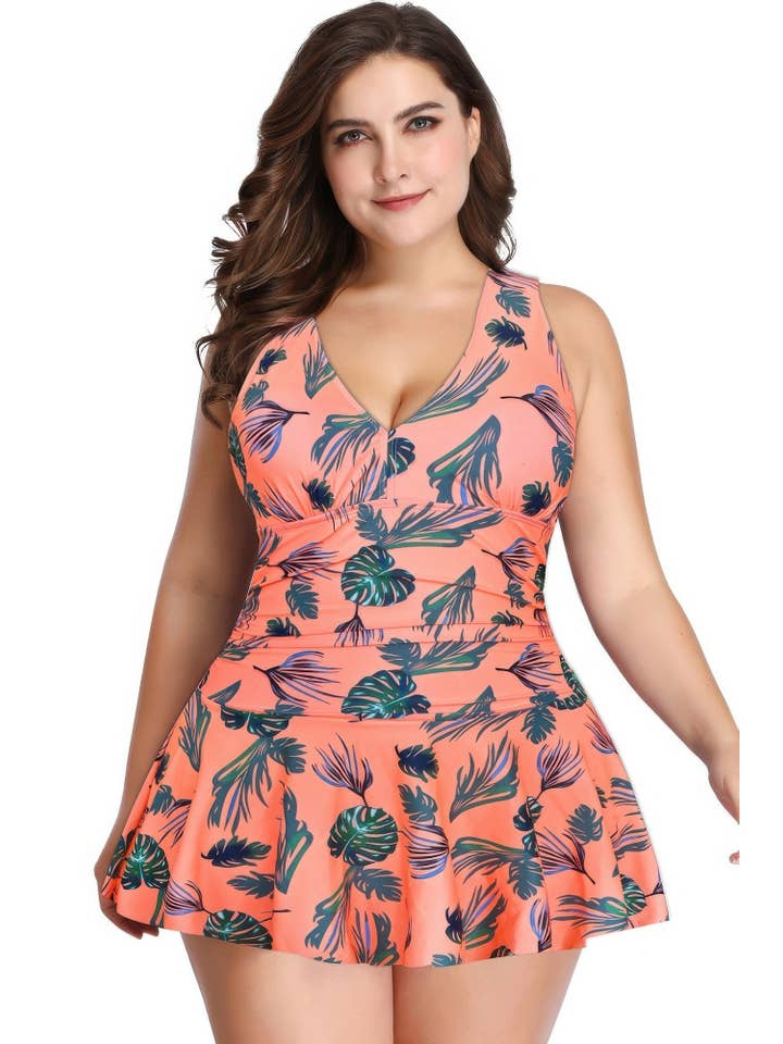 CC Wholesale Clothing - Wholesale One Piece Swimsuit - Women's - Plus Size Solid Ruffle V Neck Fit Swimsuits18