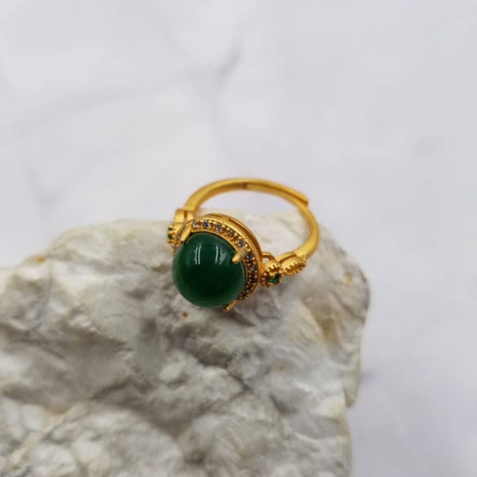 The Pretty Jewellery - Vendita all'ingrosso Anelli multipietra - Elegante anello aperto in giada con cristallo0