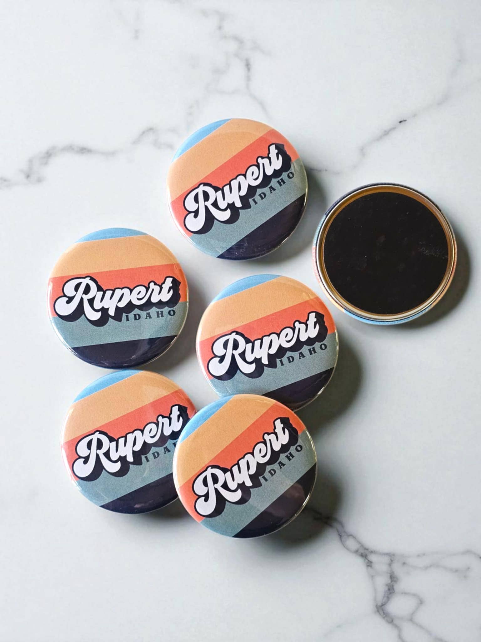 Mad River - Wholesale Magnet - 2.25 Custom Retro Button Magnet with your City/State Text.1