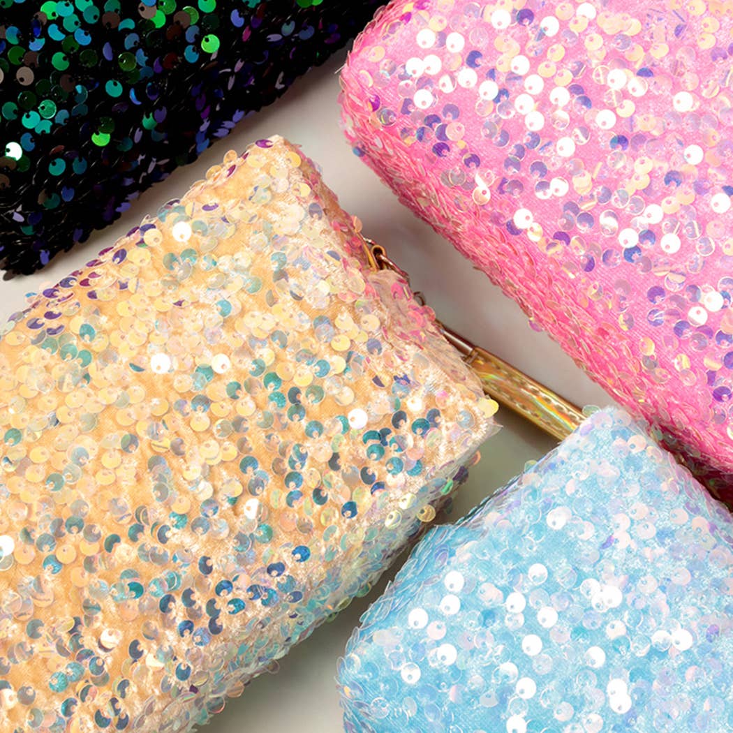 Fashion City - Wholesale Makeup/Cosmetic Bag - Sequin Zipper Cosmetic Pouch Bags w Strap3