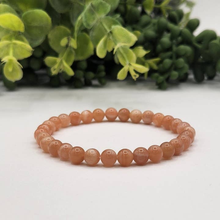 Meraki Gemstones - Wholesale Beaded Bracelet - Peach Moonstone 6mm Stretchable Gemstone Bracelet-7.5"L 1