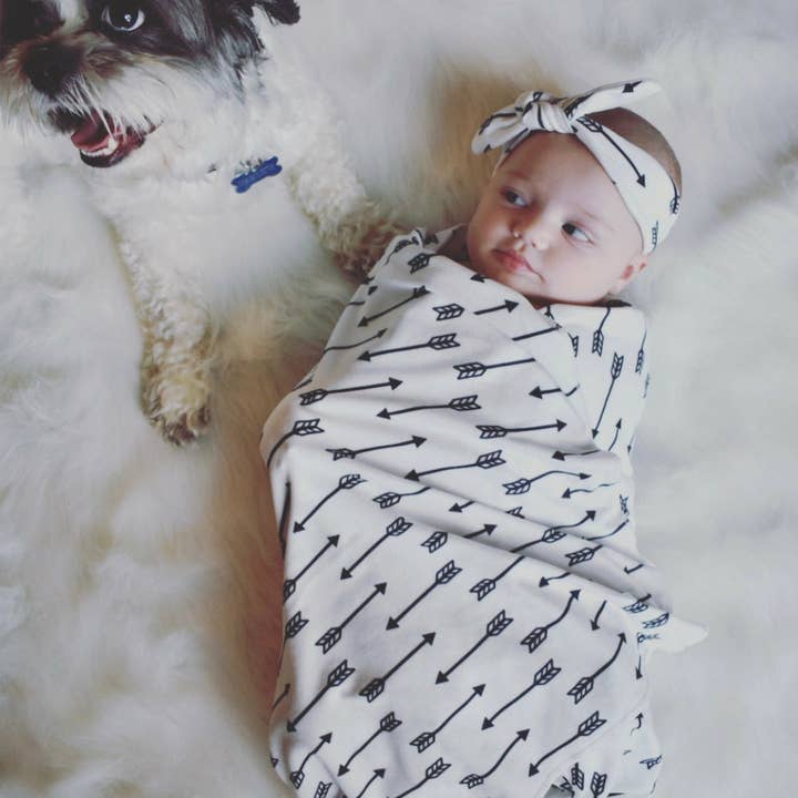 Baby Black Arrow Swaddle + Headband Set | Baby Gift for her for wholesale by Headbands of Hope | One Purchased One Donated