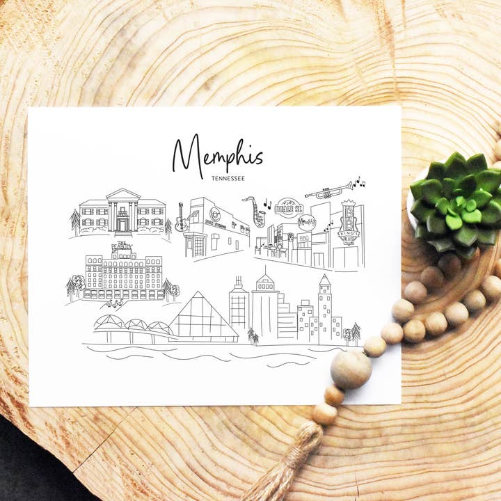 Skisstryck av Memphis, TN intressanta platser för wholesale av Simply Sketch Studio