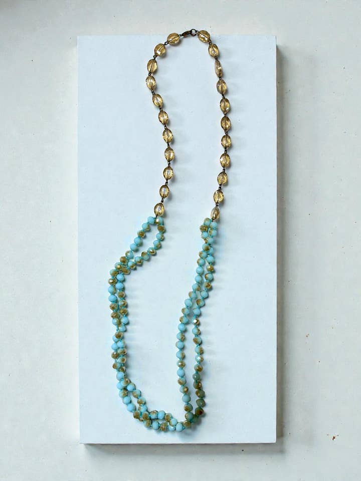 WearMe anywhere 34’ blue transition necklace hand knotted for wholesale by Ava Capri