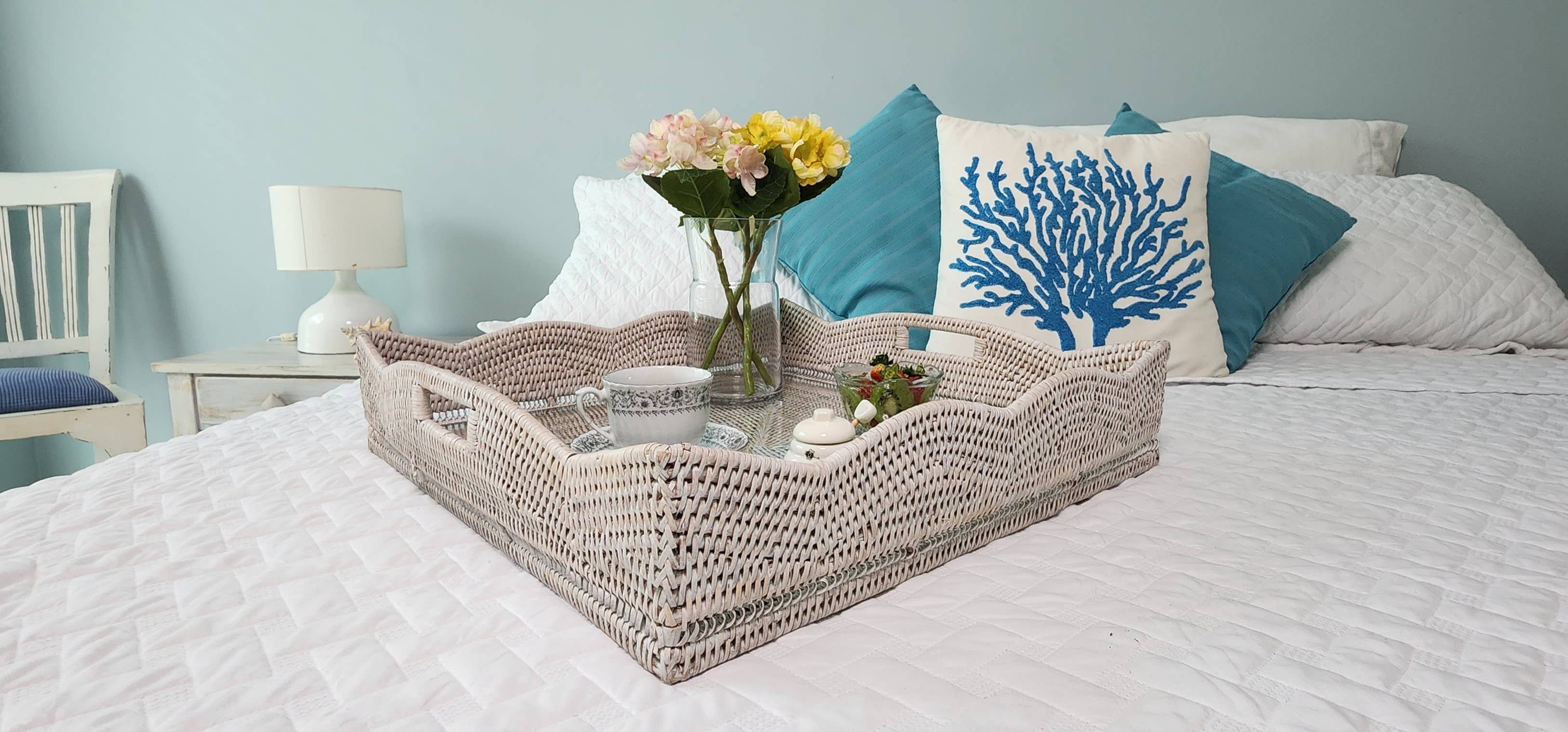 Artifacts Trading Company - Wholesale Decorative Tray - Rattan Scallop Square Tray with Glass Insert7