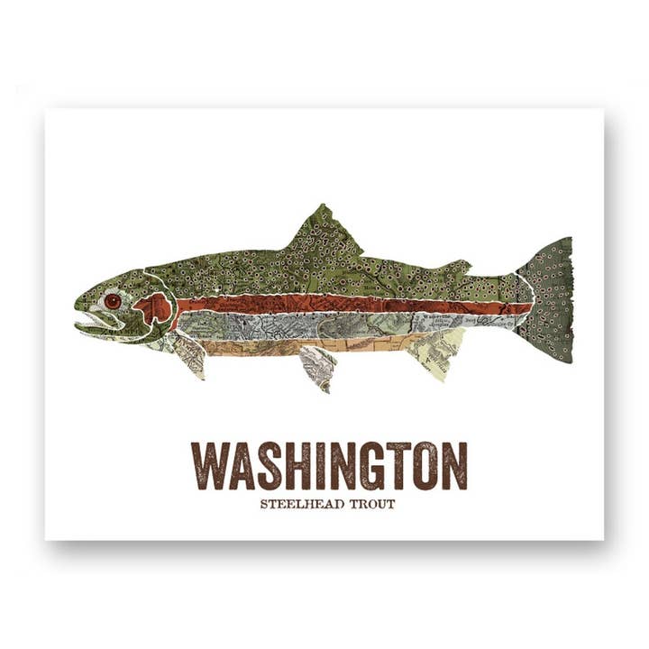 Washington State Fish, Map Art- Steelhead Trout for wholesale by Wooden Pencil Company