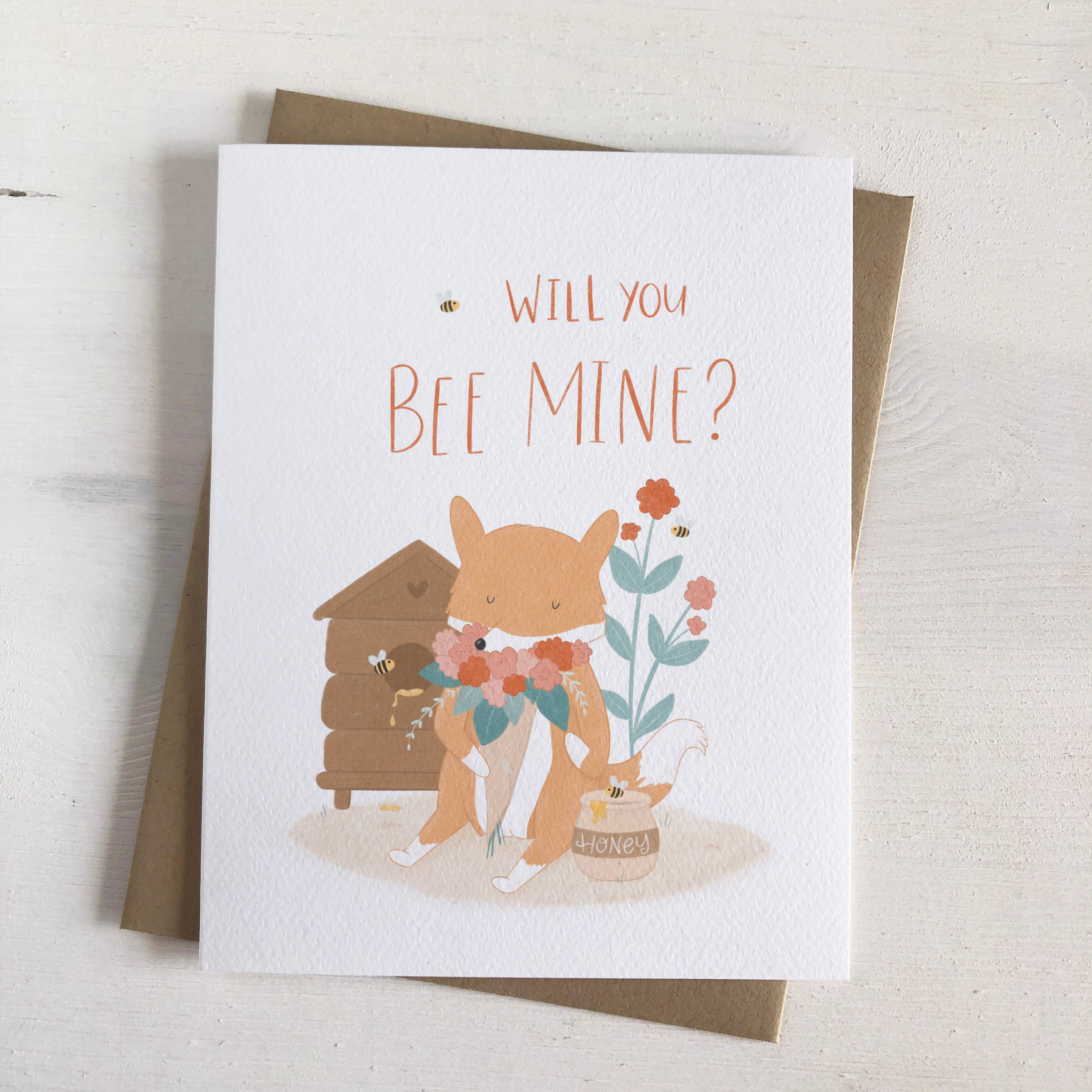 Fabled Forest – wholesale Valentine's Day card – Will You Be Mine - Fox Floral Valentine Love Greeting Card0