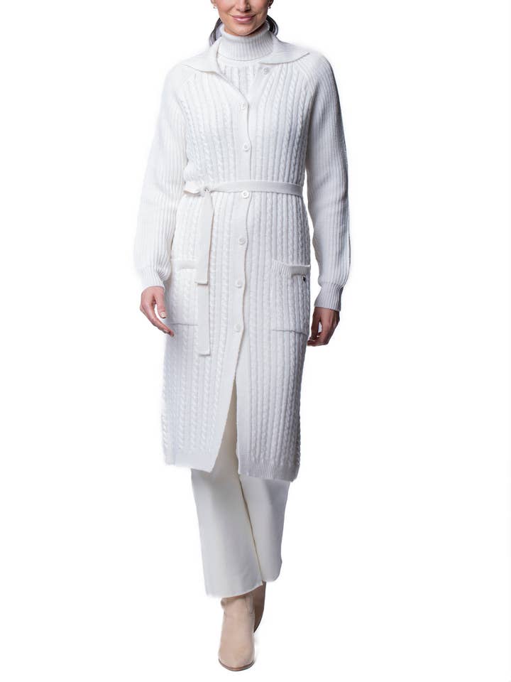 Layla Cable-Knit Belted Coat ; Winter White for wholesale by Biana