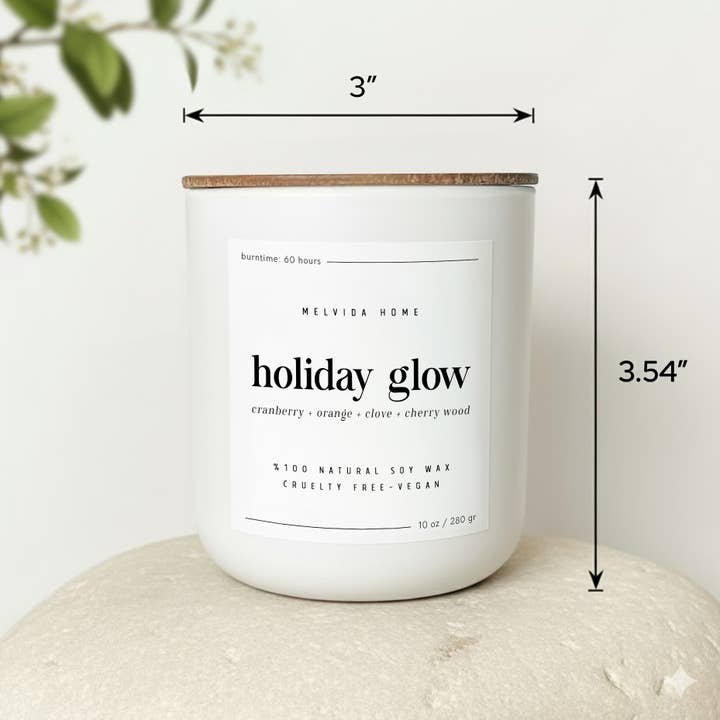 Melvida Home – Großhandel Kerze im Glas / gefüllte Kerze – Holiday Glow - 10 oz Weißes Glas Sojakerze - Weihnachtsgeschenk2