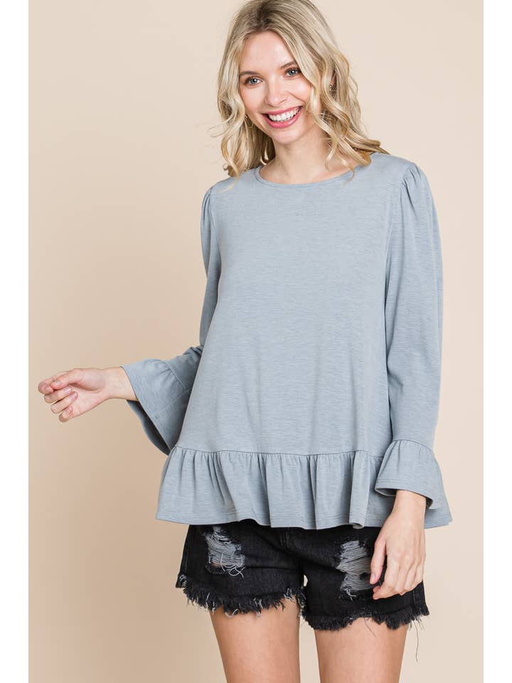 Emerald Collection - Wholesale Blouse - Women's - ETK-8690-PL Plus Size Babydoll Ruffle Hem Solid Top2