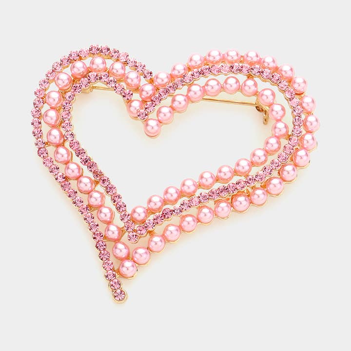 Broche à épingle en forme de cœur ouvert ornée de strass perlés pour la vente par Sensibling Corp.