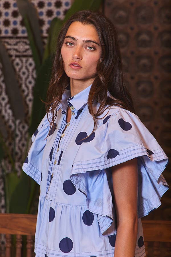 BUCKETLIST INC - Wholesale Blouse - Women's - IT2337 Ruffle Sleeves Pintuck Detail Polka Dot Print top8