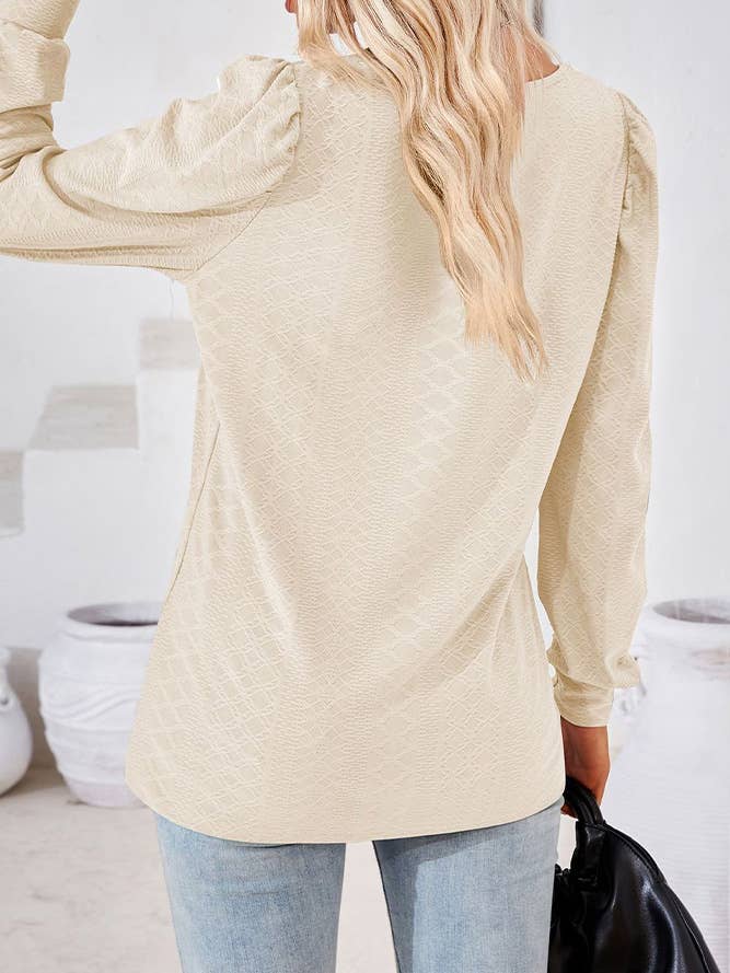Comely Fashion - Wholesale Blouse - Women's - CF-HLL106 Square Neck Solid Jacquard Tshirt Long Sleeves Top27