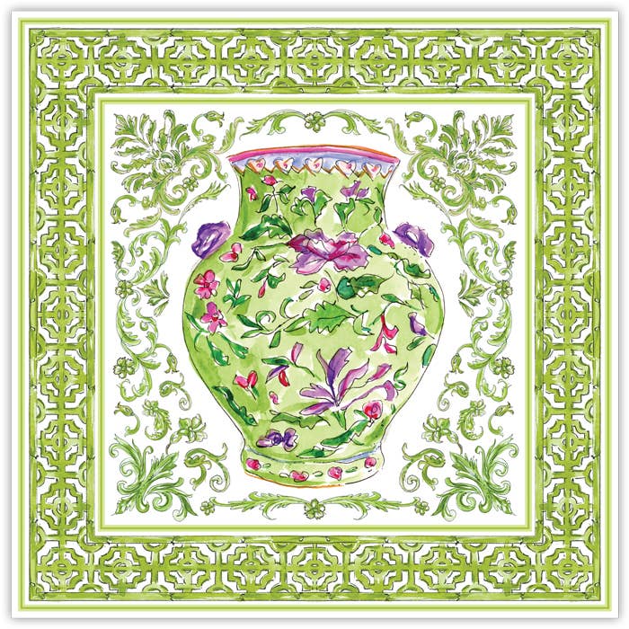 RosanneBeck Collections - Wholesale Placemat - Handpainted Green Chinoiserie Urn Square Placemat