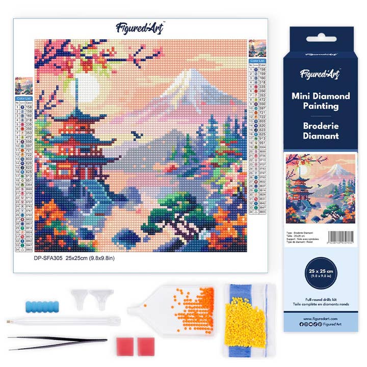 Mini Diamond Painting 25x25cm - Pagoda and Mount Fuji Rolled canvas for wholesale by Figured'Art (UK)